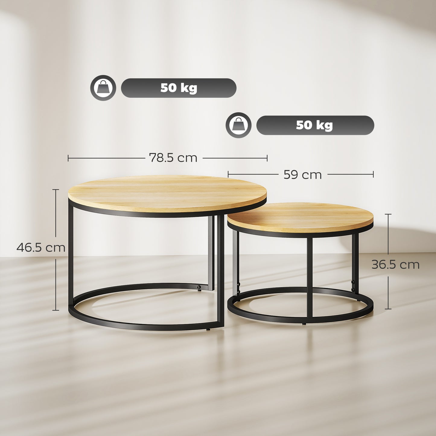 Set of Two Wood-Effect Stacking Tables - Natural