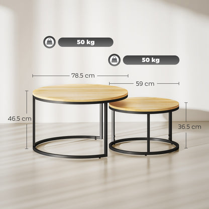 Set of Two Wood-Effect Stacking Tables - Natural