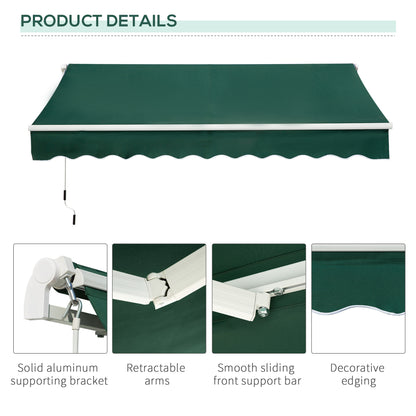 Awning Canopy Manual Retractable Porch Sun Shade Shelter 3 x 2m Green
