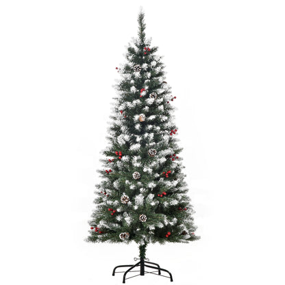 5FT Artificial Christmas Tree Xmas Pencil Tree with Red Berries and Pinecones Holiday Home Indoor Decoration with Foldable Fe