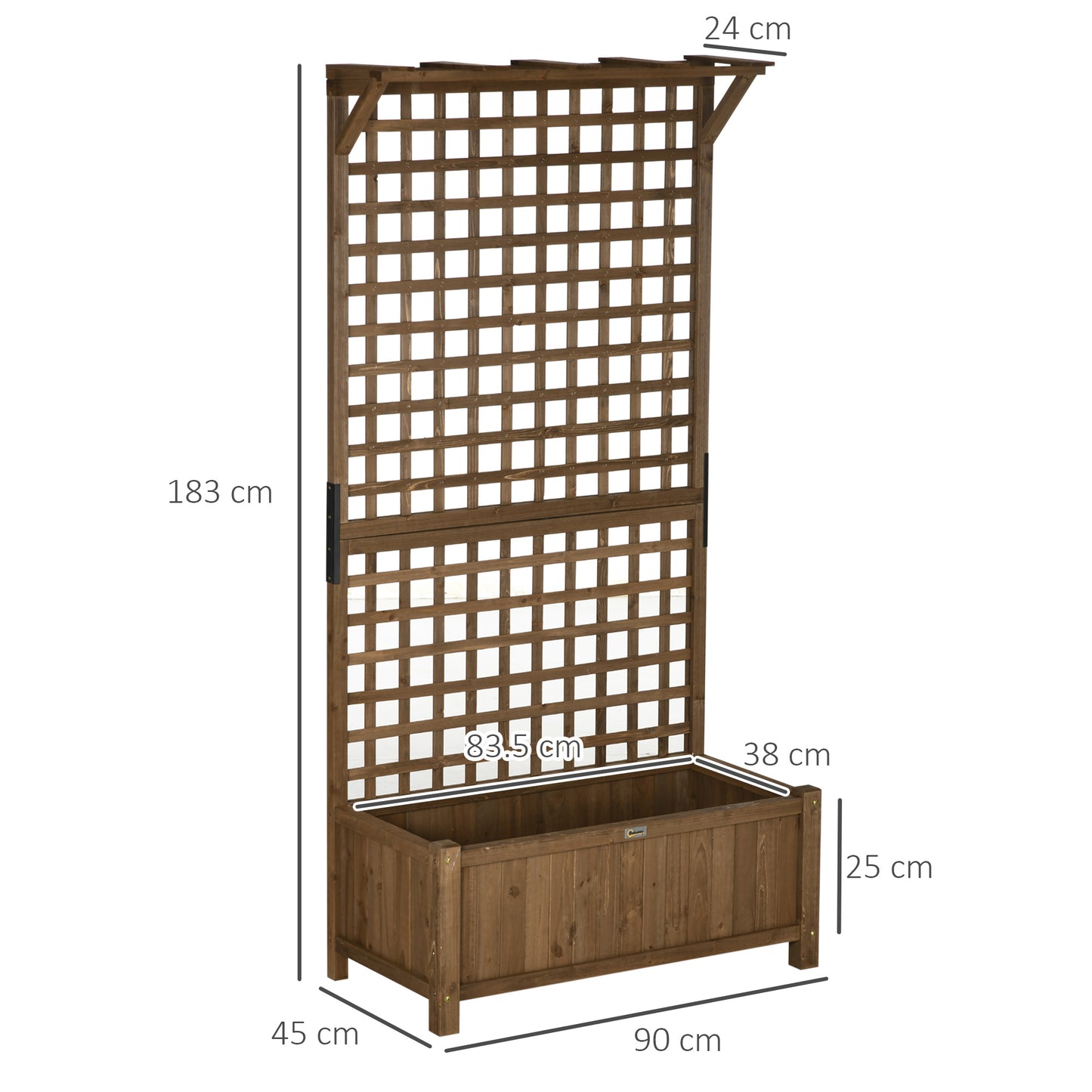 Raised Bed with Drainage Holes, Wood Planter with Trellis for Climbing Plants to Grow Vegetables, Flowers, Brown