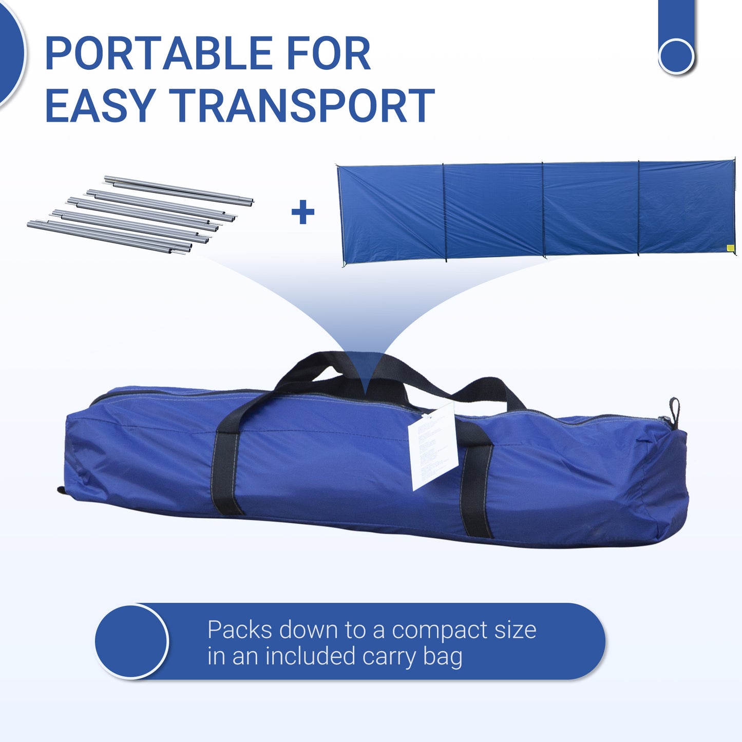 Camping Windbreak, Foldable Portable Wind Blocker w/ Carry Bag and Steel Poles, Beach Sun Screen Shelter Privacy Wall