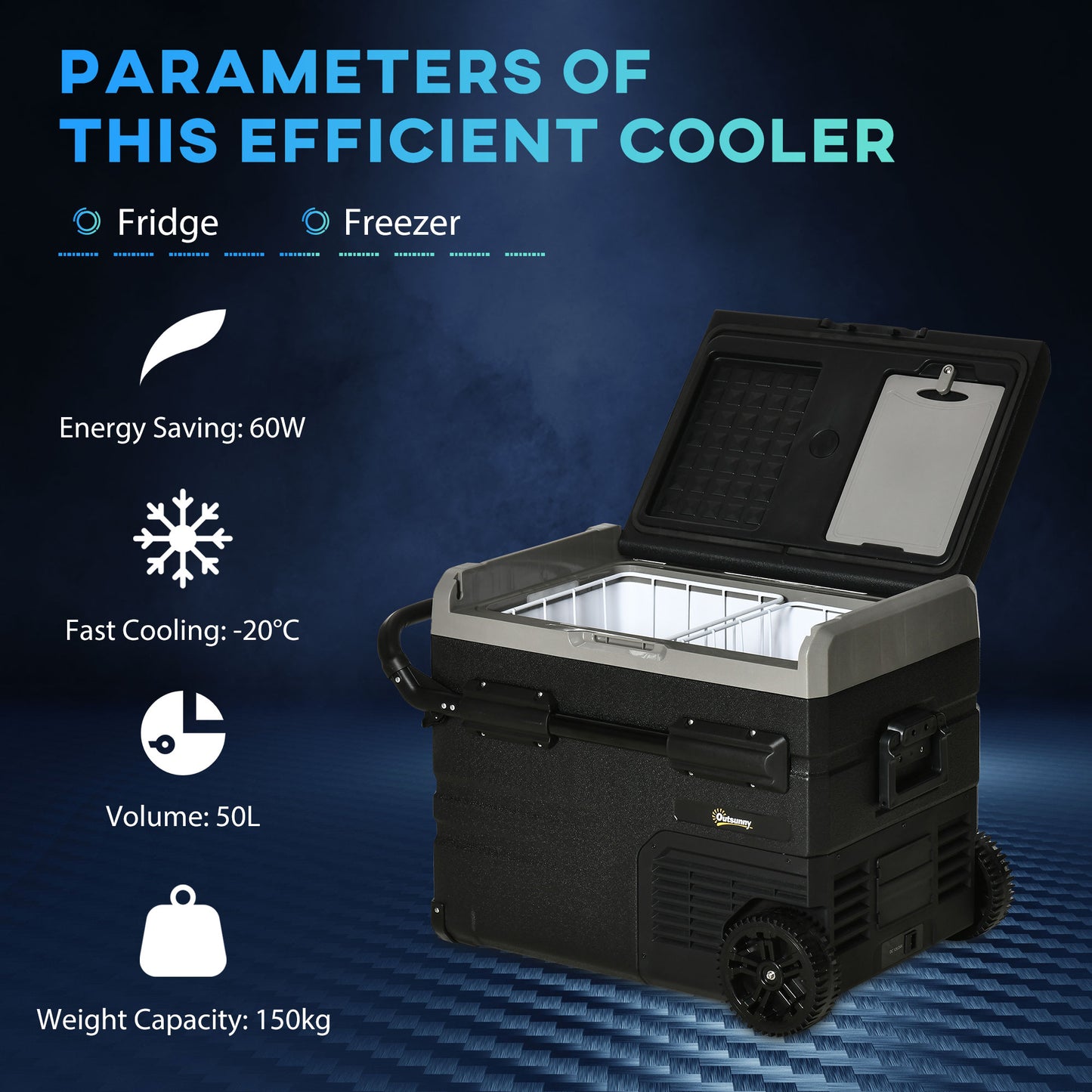 50L Camping Fridge, Portable Freezer Compressor Car Refrigerator with LED, Telescopic Handle