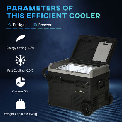 50L Camping Fridge, Portable Freezer Compressor Car Refrigerator with LED, Telescopic Handle