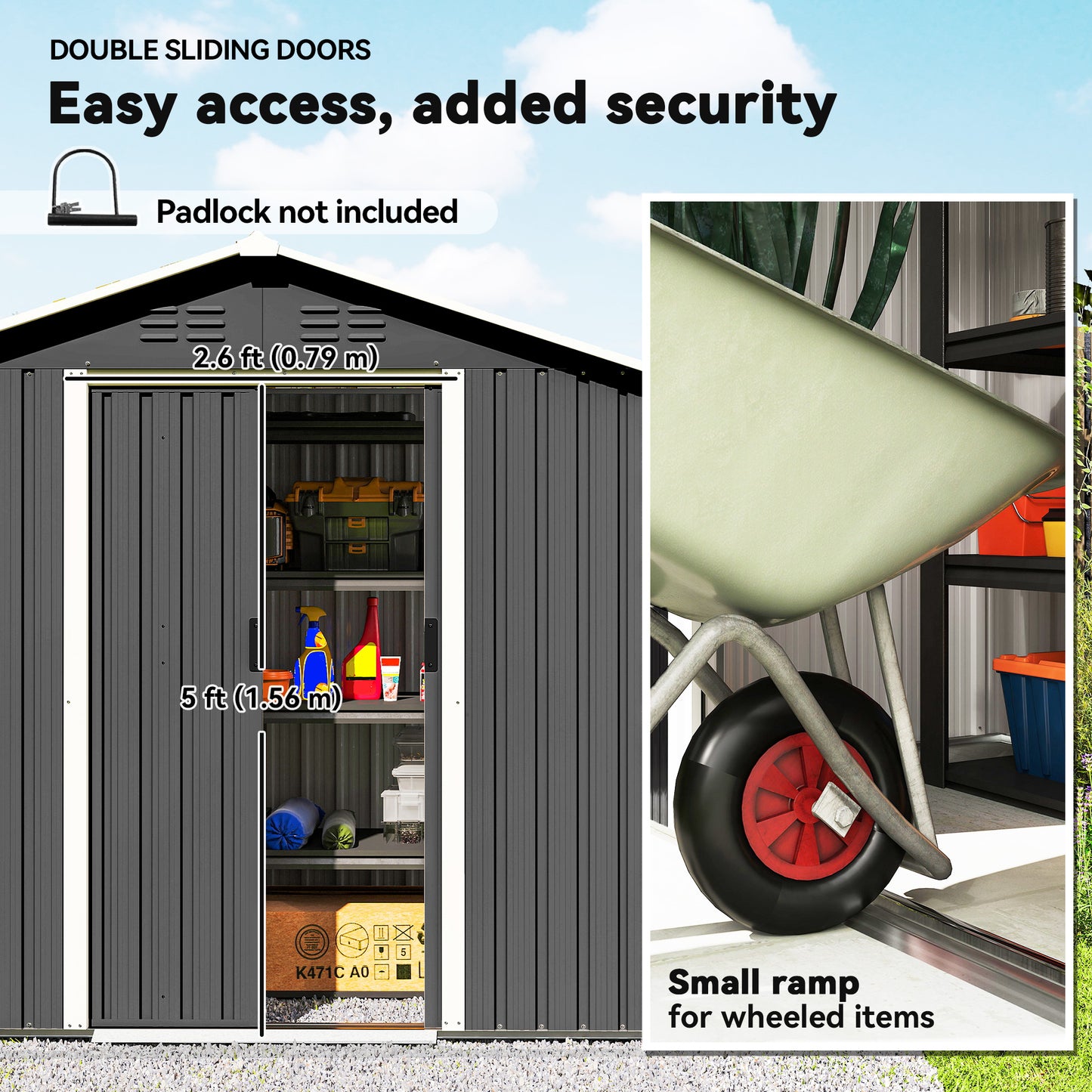 6.5 x 3.5ft Metal Garden Storage Shed - Dark Grey