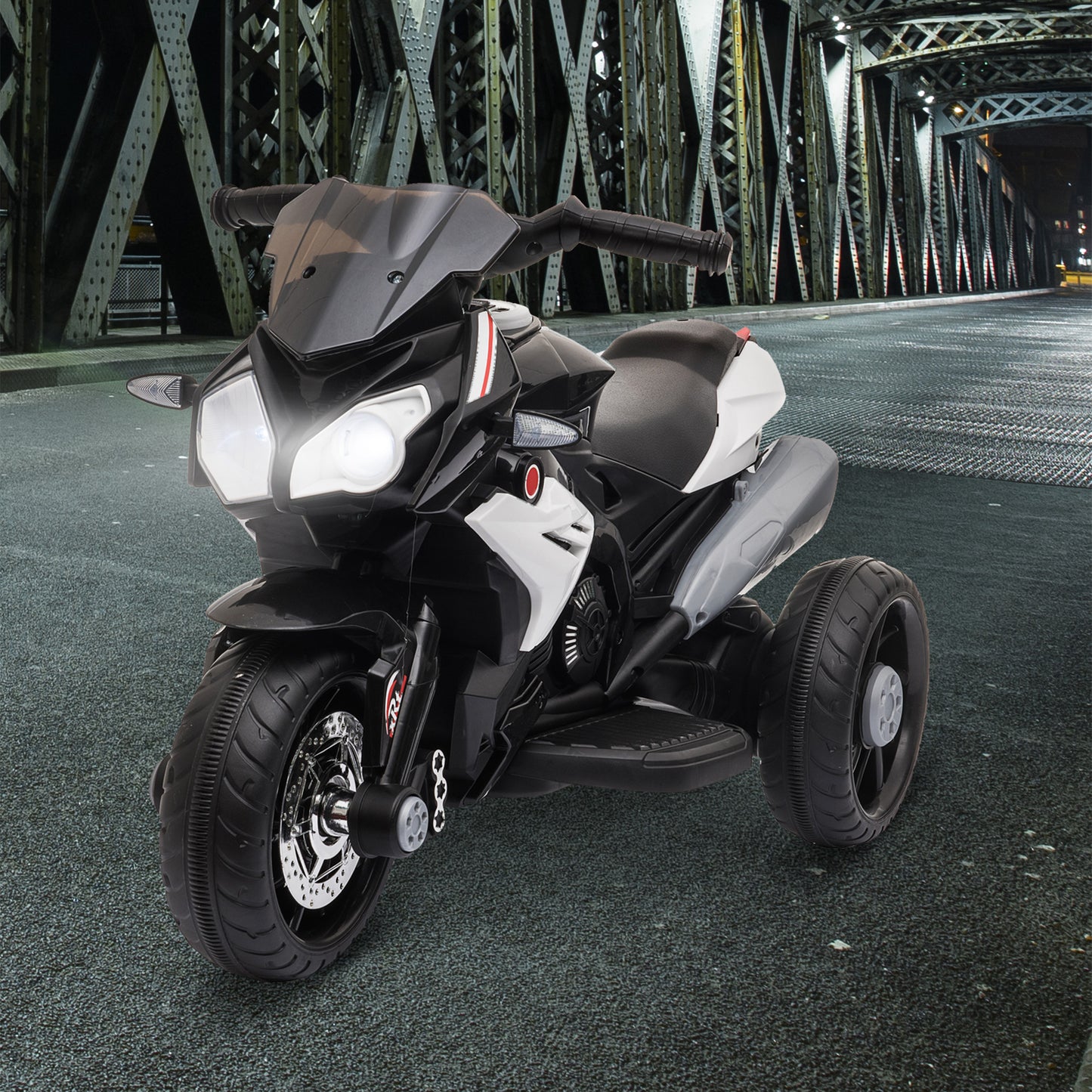 Kids Electric Motorcycle, 6V Ride on Motorcycle with 3 Wheels, LED Headlight, Music, Horn for Boys Girls 3-5 Y, Black