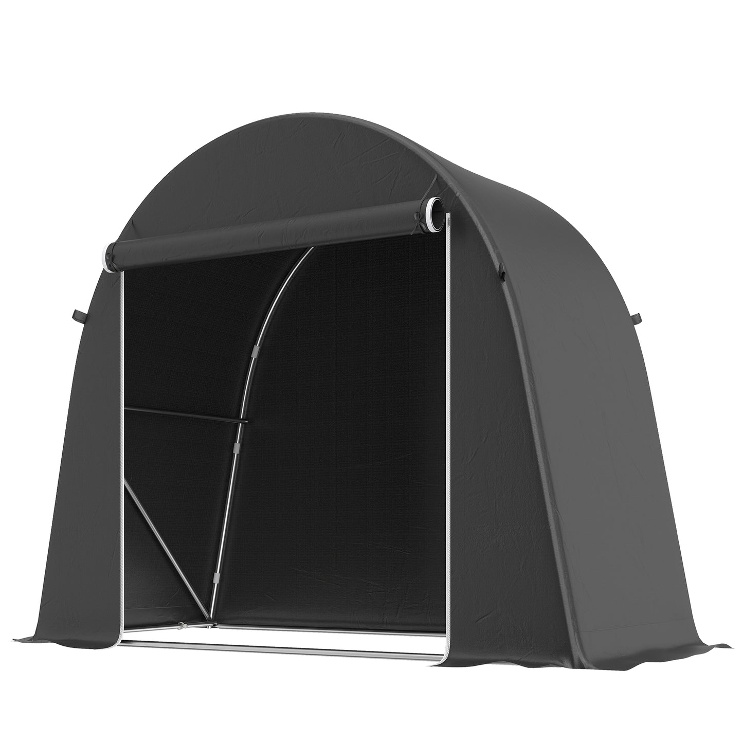 8 x 4 ft Garden Storage Tent, Waterproof Bike Tent with Roll-up Zipper Door and Galvanised Metal Frame, Dark Grey
