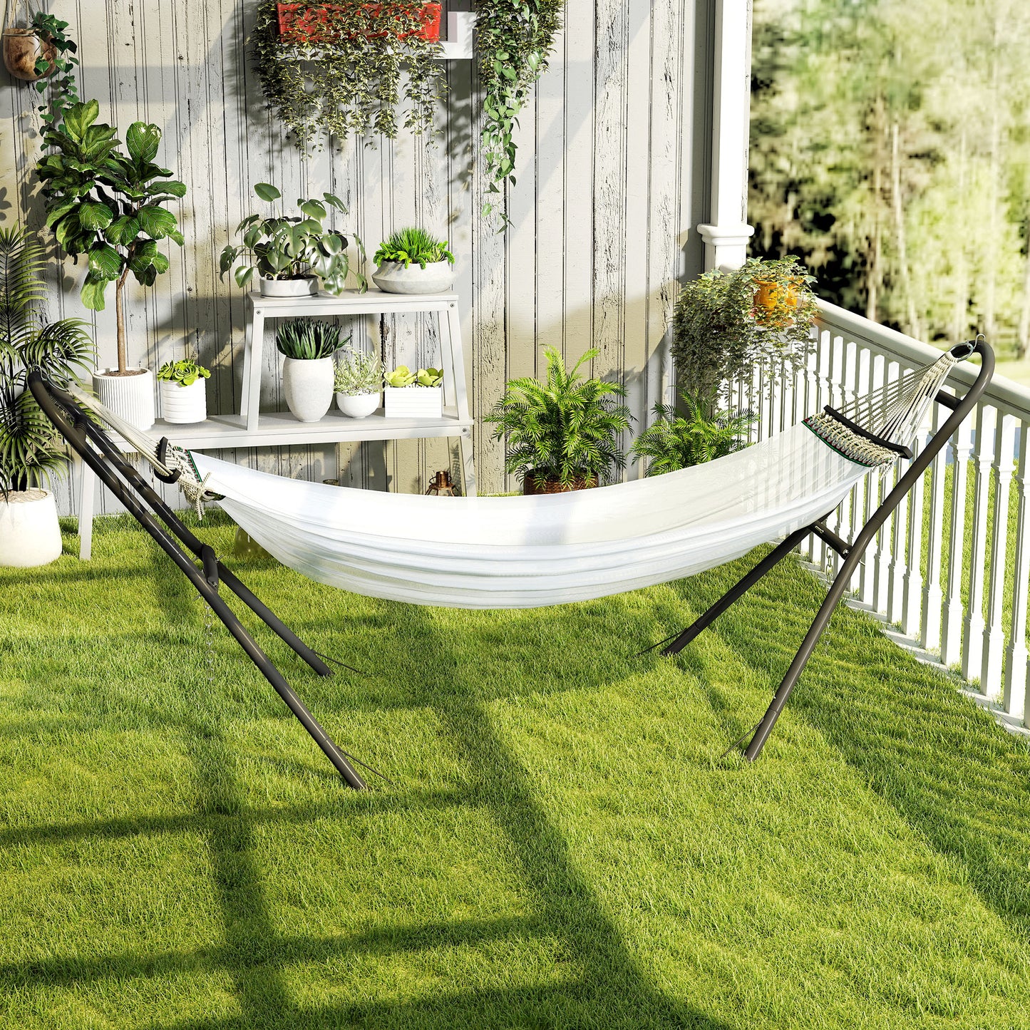 9ft Hammock Stand Adjustable Hammock Frame with Non-Slip Feet for Indoor Outdoor, 150 kg Capacity, Black