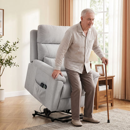 Power lift recliner chair with Massage and Heat, Terry Cloth Electric Lift Chair with Spring Cushion, Light Grey