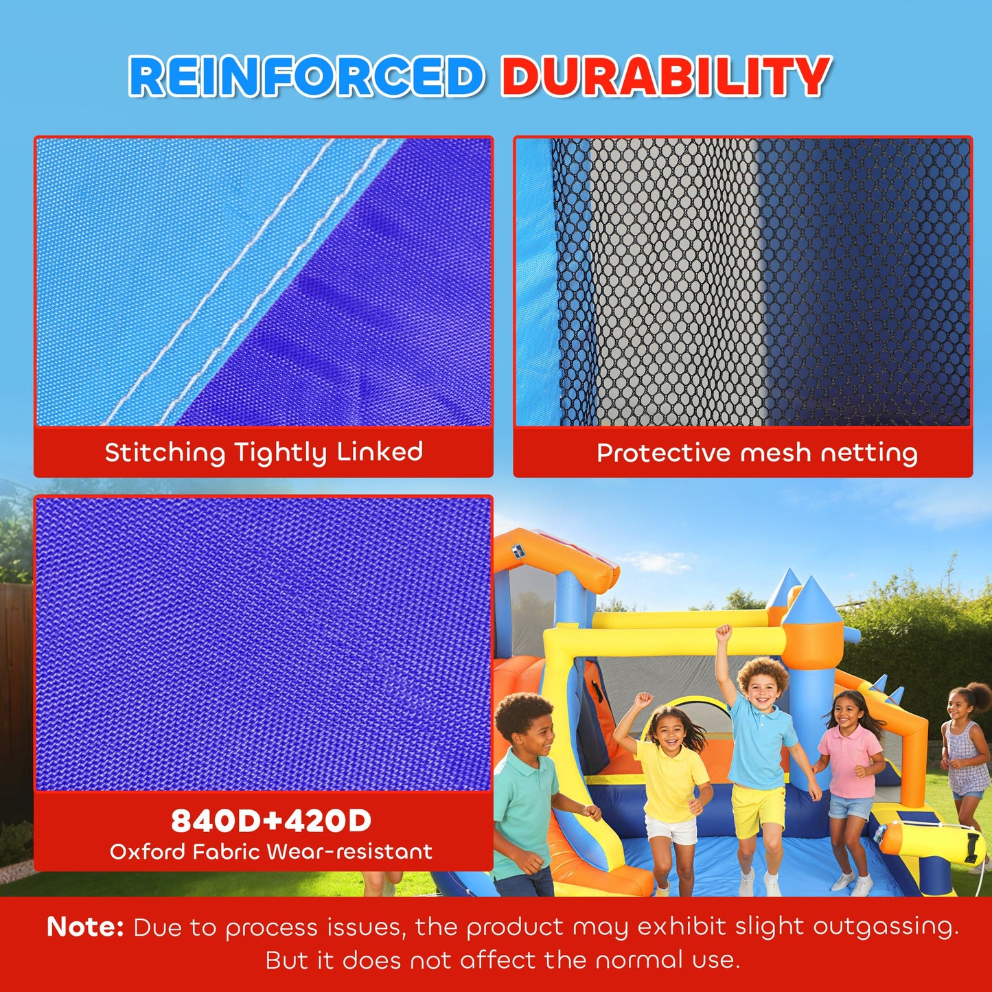 Bouncy Castle for Kids, Inflatable Bounce House with Long Slide, Splash Pool and 550W Blower for Indoor Outdoor