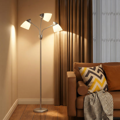 Arc Tree Floor Lamp with 3 Adjustable Rotating Lights, Industrial Standing Lamp with Steel Frame, Silver Tone