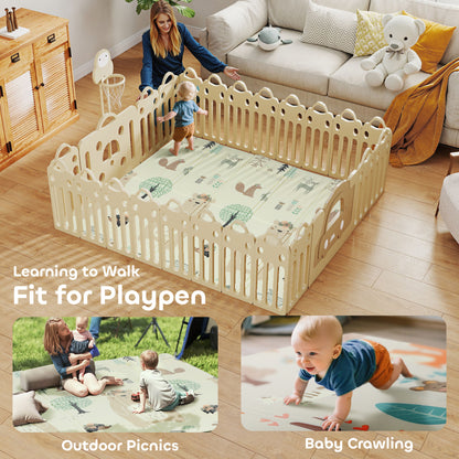 Baby Play Mat, Double Sideded Foldable Kids Crawling Mat, Reversible & Waterproof, Animal