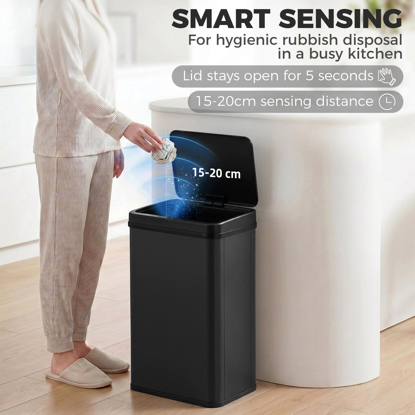 40L Sensor Bin with Soft-Close Lid, Stainless Steel Automatic Touchless Motion Sensor Kitchen Bin, Black