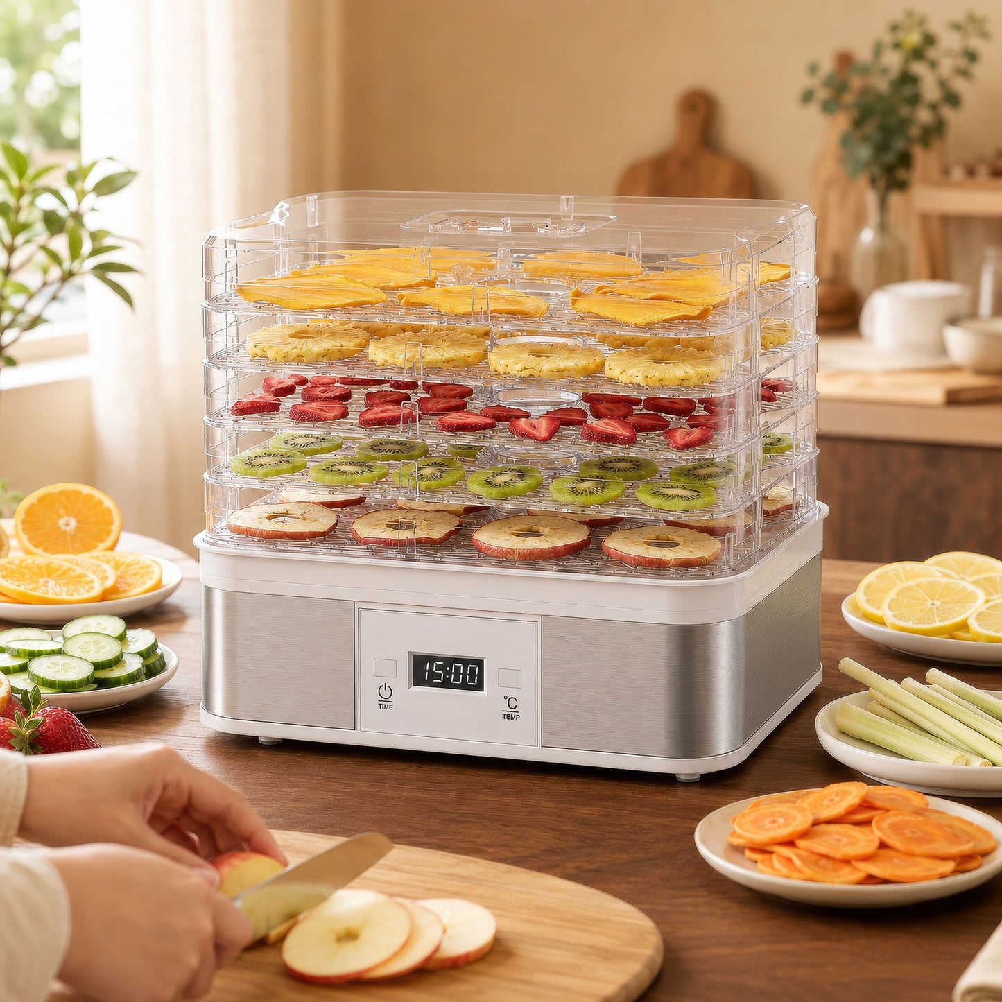 5 Tier Food Dehydrator, 245W Stainless Steel Food Dryer Machine with Adjustable Temperature