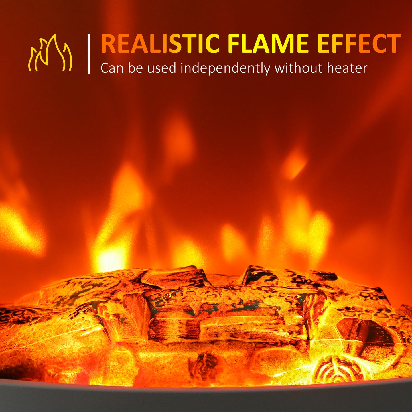 Tempered Glass Casing Electric Fireplace, Freestanding Electric Fire with Realistic Flame Effect, Log Burner