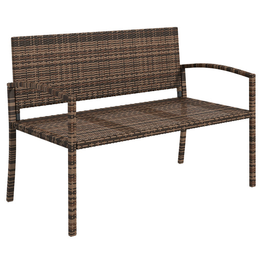 All Weather Wicker Garden Loveseat, 2 Seater Poly Rattan Garden Bench, Outdoor Seating Bench Brown