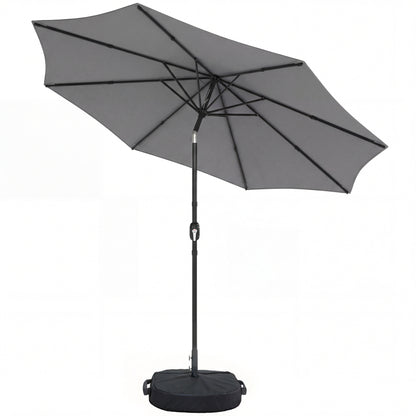 2.7 m Garden Parasol Umbrella with Cross Base and Sandbag, Retractable Ribs, Outdoor Table Market Umbrella, Light Grey
