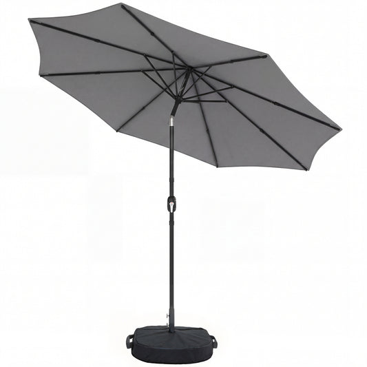 2.7 m Garden Parasol Umbrella with Cross Base and Sandbag, Retractable Ribs, Outdoor Table Market Umbrella, Light Grey