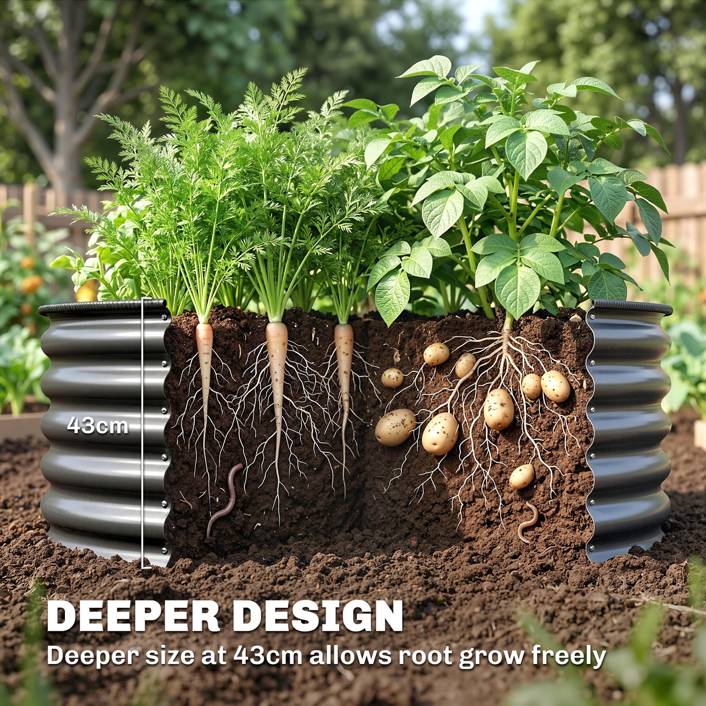 Galvanised Raised Garden Bed with Safety Edging, Outdoor Raised Planter Box with Gloves, 120 x 120 x 43cm, Dark Grey