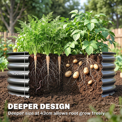 Galvanised Raised Garden Bed with Safety Edging, Outdoor Raised Planter Box with Gloves, 120 x 120 x 43cm, Dark Grey