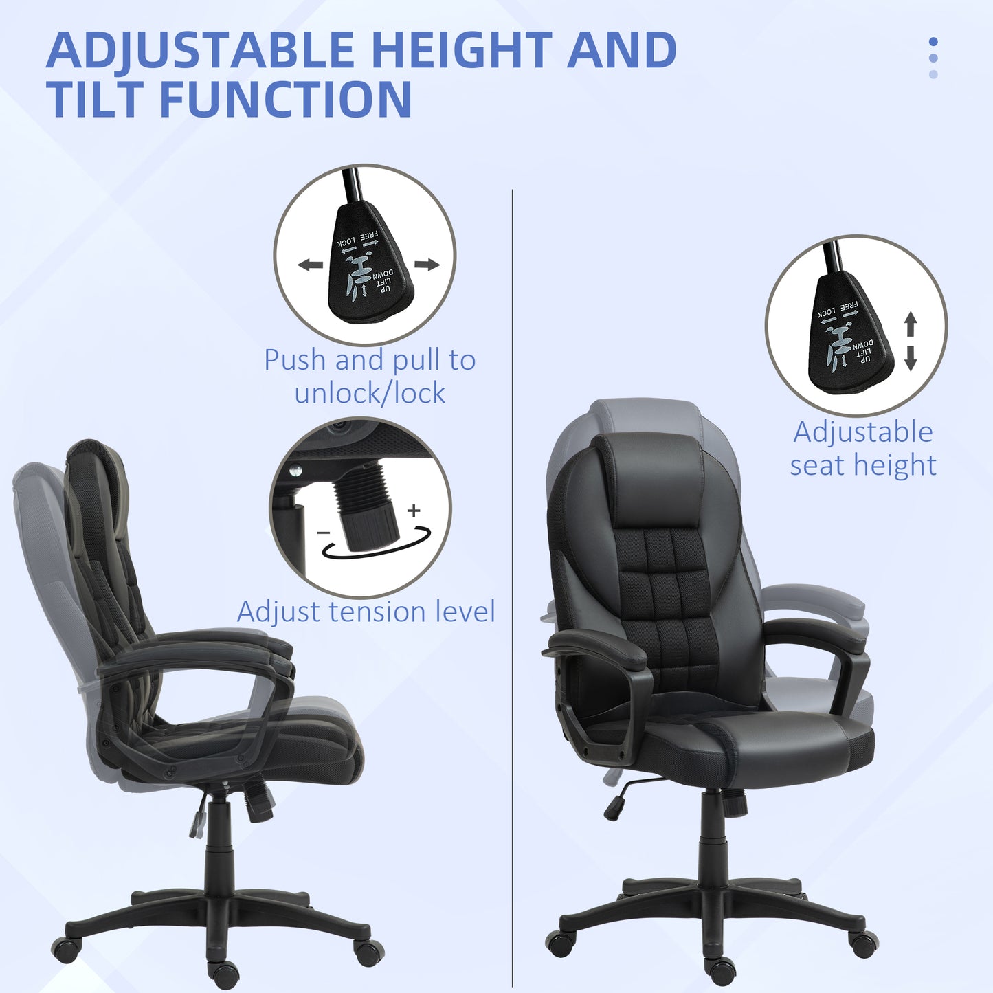 Faux Leather Office Chair with Tilt and PU Castors - Black