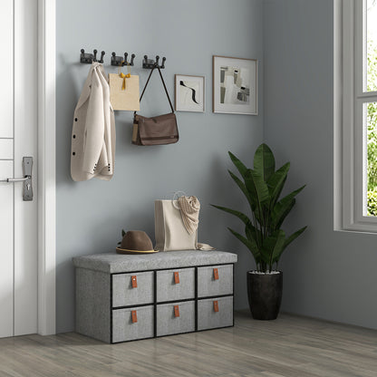 Shoe Bench with Seat, Shoe Storage Bench with Cushion and 6 Fabric Drawers for Entryway, Hallway, Living Room, Bedroom