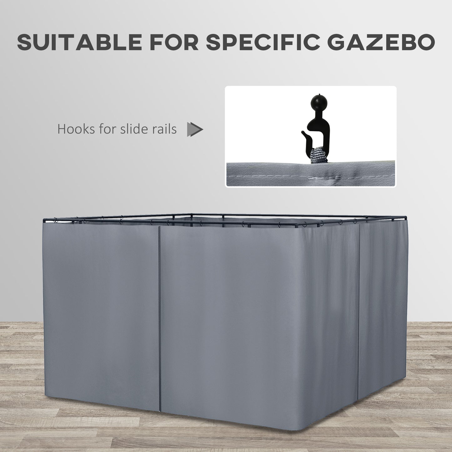 Replacement Gazebo Curtains 4-Panel Sidewalls with Zipper for 3 x 3 (M) Yard Gazebos Canopy Tent, Dark Grey