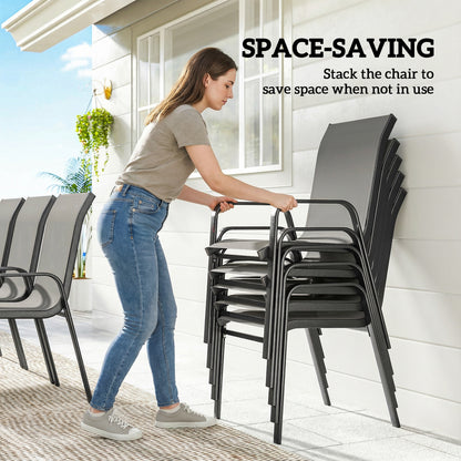 9 Pieces Garden Dining Set, Outdoor Table and Chairs Set for 8, Garden Furniture Set with Tempered Glass Top, Dark Grey