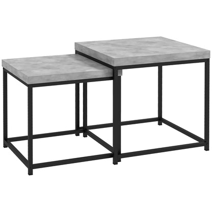 Coffee Table Set of 2, Nest of Tables with 3.5cm Thick Tabletop, Grey