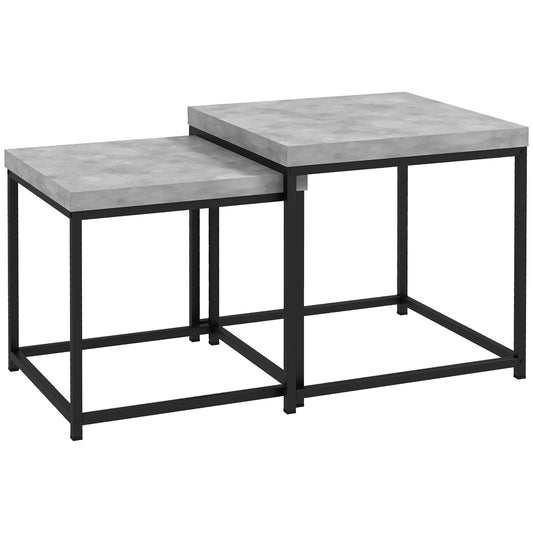 Coffee Table Set of 2, Nest of Tables with 3.5cm Thick Tabletop, Grey
