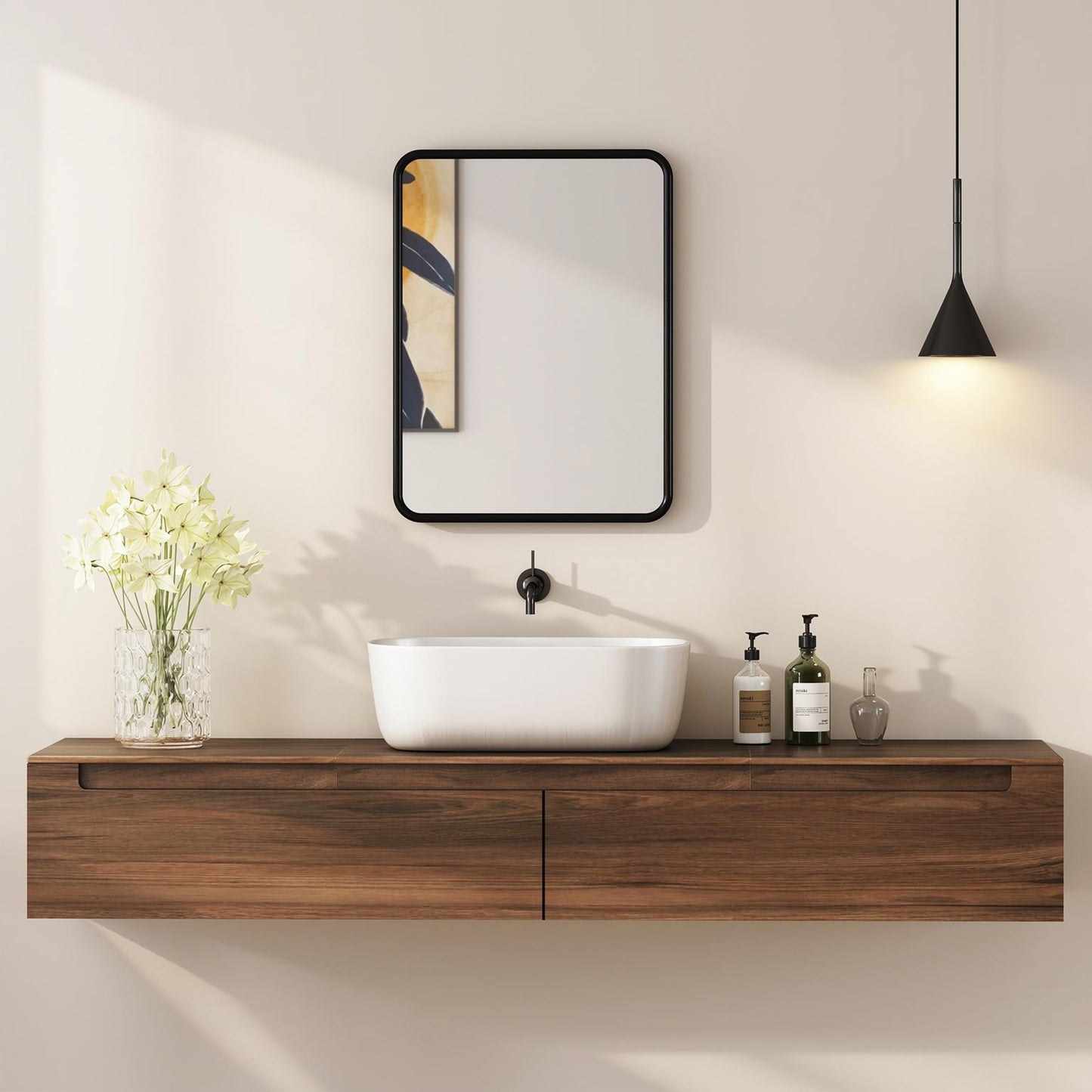 Rectangular Wall Mirror with HD Glass - Black
