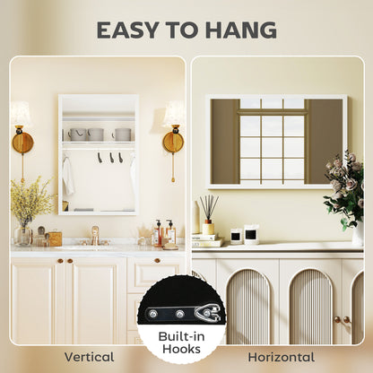 Wall Bathroom Mirror, 60 x 40 cm Wall-Mounted Mirror for Living Room, Bedroom, Hallway, White