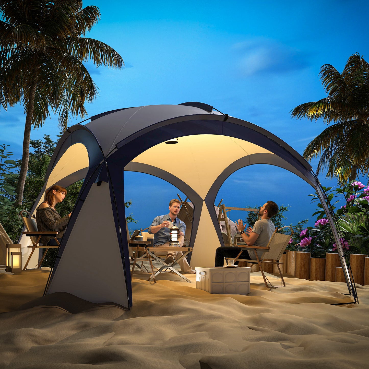 Gazebo Party Tent, 3.5x3.5m-Cream/Blue