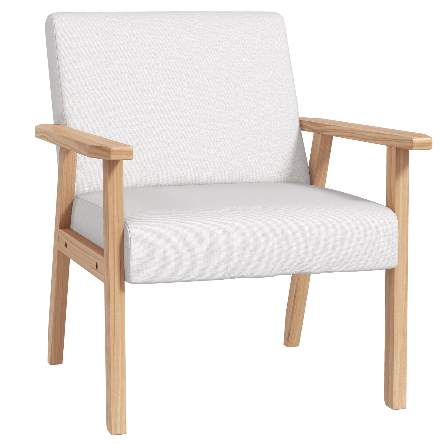 Modern Armchair, Linen Upholstered Accent Chair with Solid Wood Legs and Wide Seat