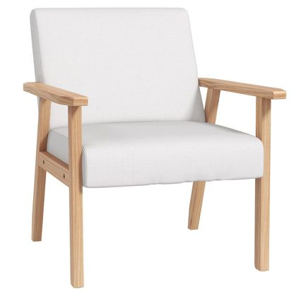 Modern Armchair, Linen Upholstered Accent Chair with Solid Wood Legs and Wide Seat