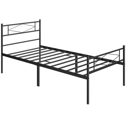 3ft Single Bed Frame with Headboard and Footboard, Metal Platform Bed Frame with 32 cm Underbed Storage, Black