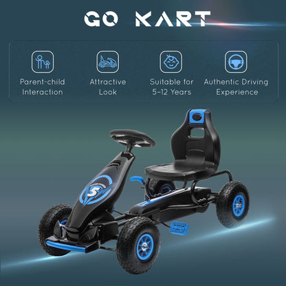 Kids Pedal Go Kart, with Adjustable Seat, Inflatable Tyres - Blue