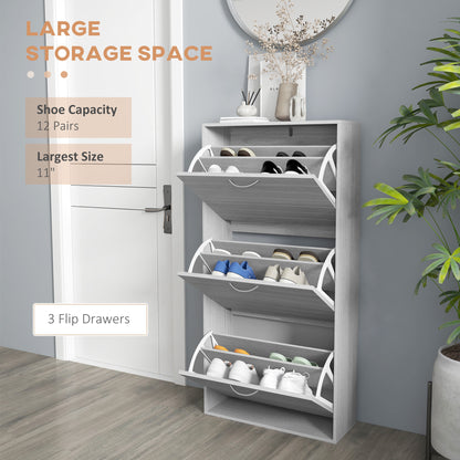 12-Shoe Flip Drawer Storage Cabinet - Grey Wood-Effect