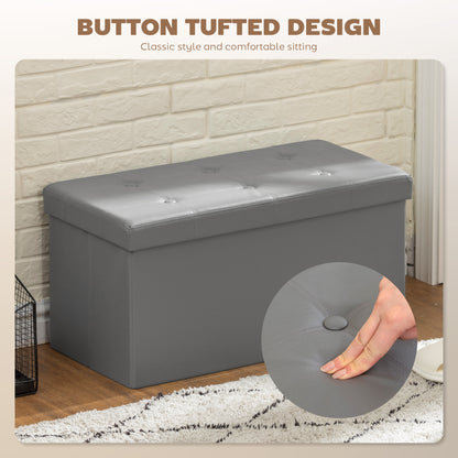 Storage Ottoman Bench, 89L PU Leather Folding Foot Rest Stool, End of Bed Bench, Easy Assembly, for Living Room, Bedroom