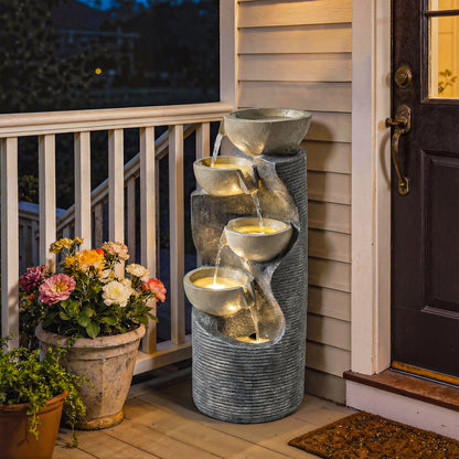 Garden Water Feature, Outdoor Water Fountain with LED Lights and Pump, 5 Tier Cascading Waterfall Fountain for Indoor