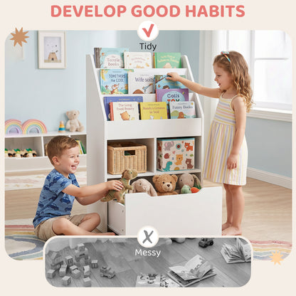 Kids Bookshelf, Toy Organiser, with Storage Drawer, Wheels - White