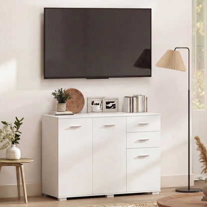Sideboard, Modern Storage Cabinet with 2 Drawers, 3 Doors and Adjustable Shelves, White