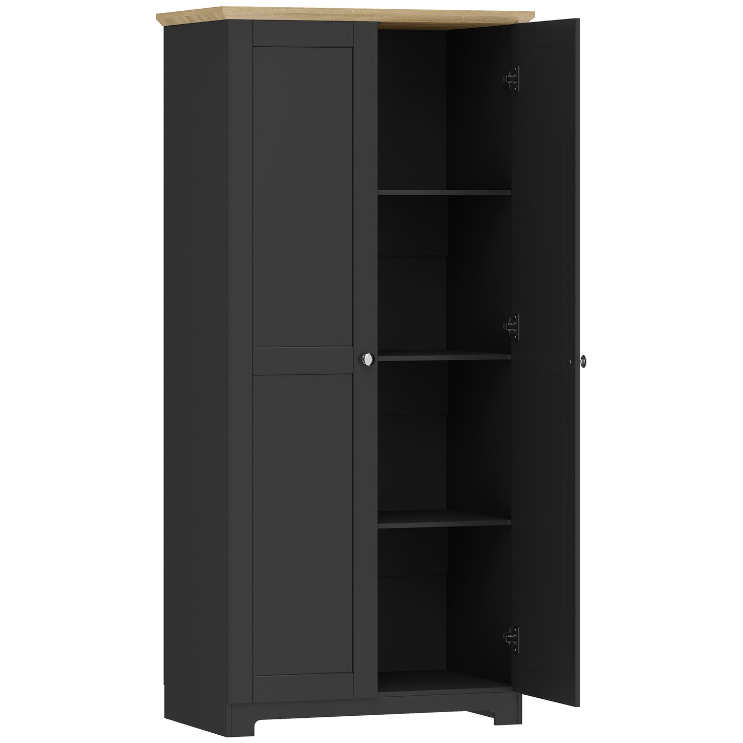 Kitchen Cupboard, 172cm Freestanding Storage Cabinet with Doors and Shelves, Black