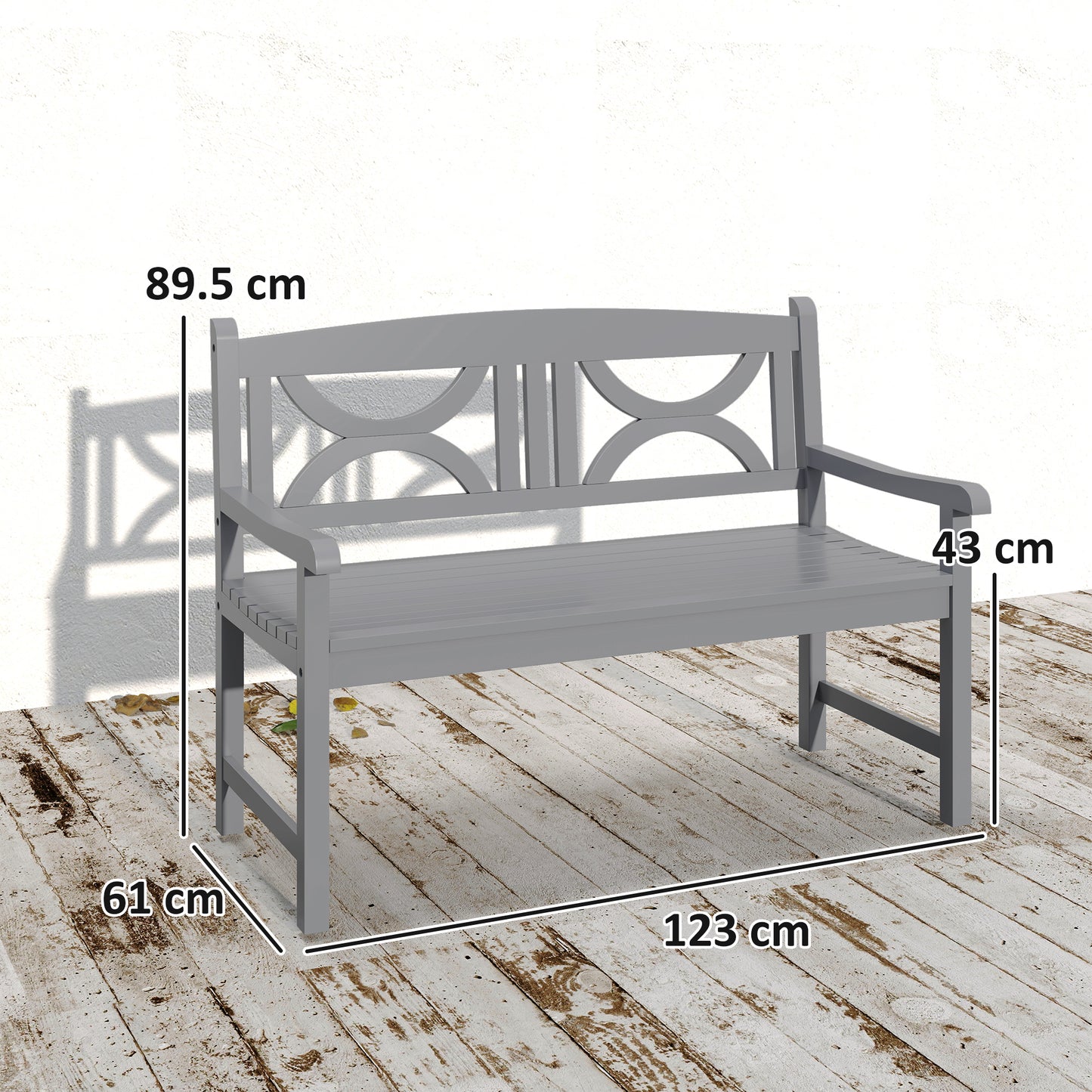 2-Seater Wooden Garden Bench Outdoor Patio Loveseat for Porch, Grey