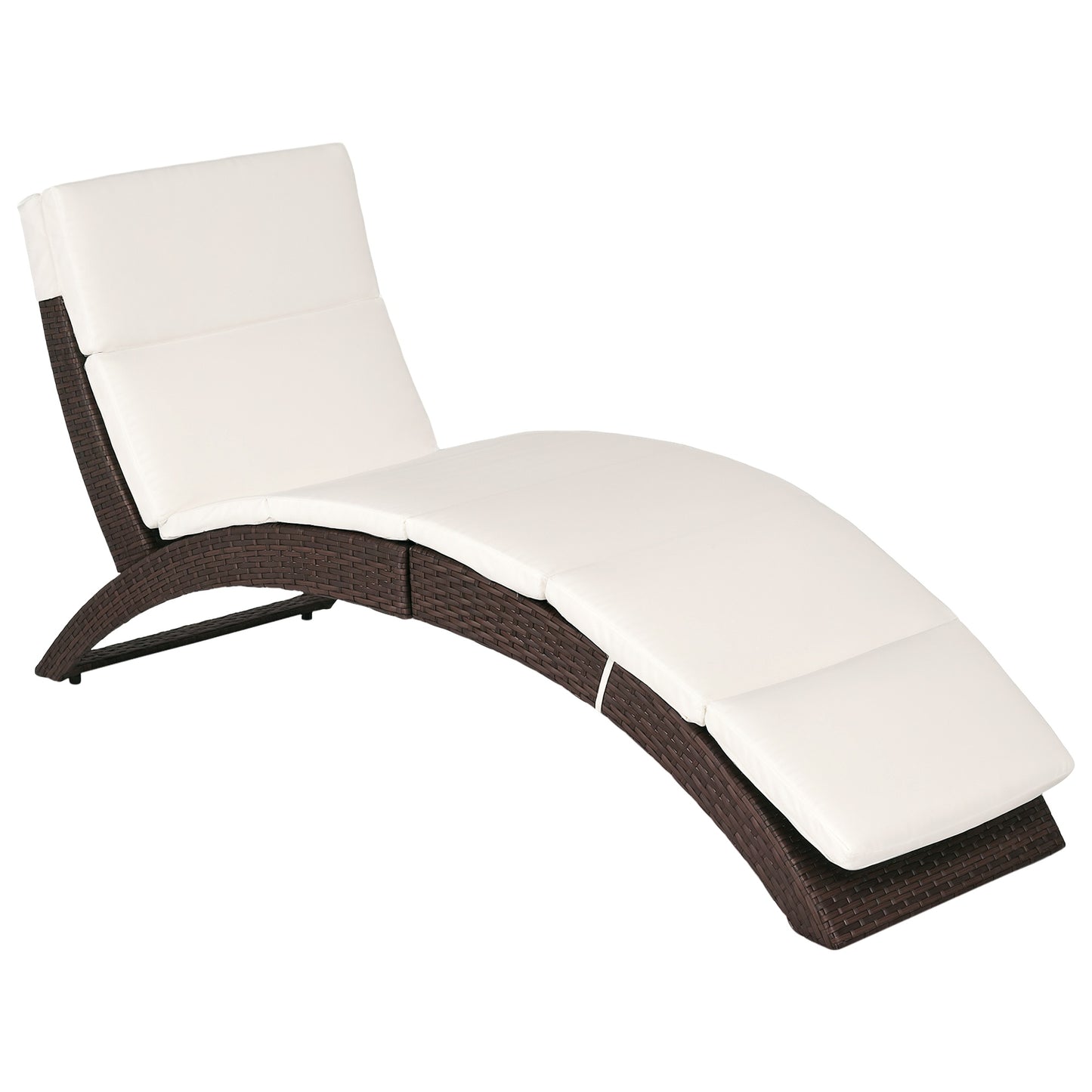 Folding Sun Lounger, PE Rattan Garden Lounger Chair with Soft Padded Cushion, Ergonomic Curved Design Sun Bed for Balcony
