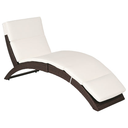 Folding Sun Lounger, PE Rattan Garden Lounger Chair with Soft Padded Cushion, Ergonomic Curved Design Sun Bed for Balcony