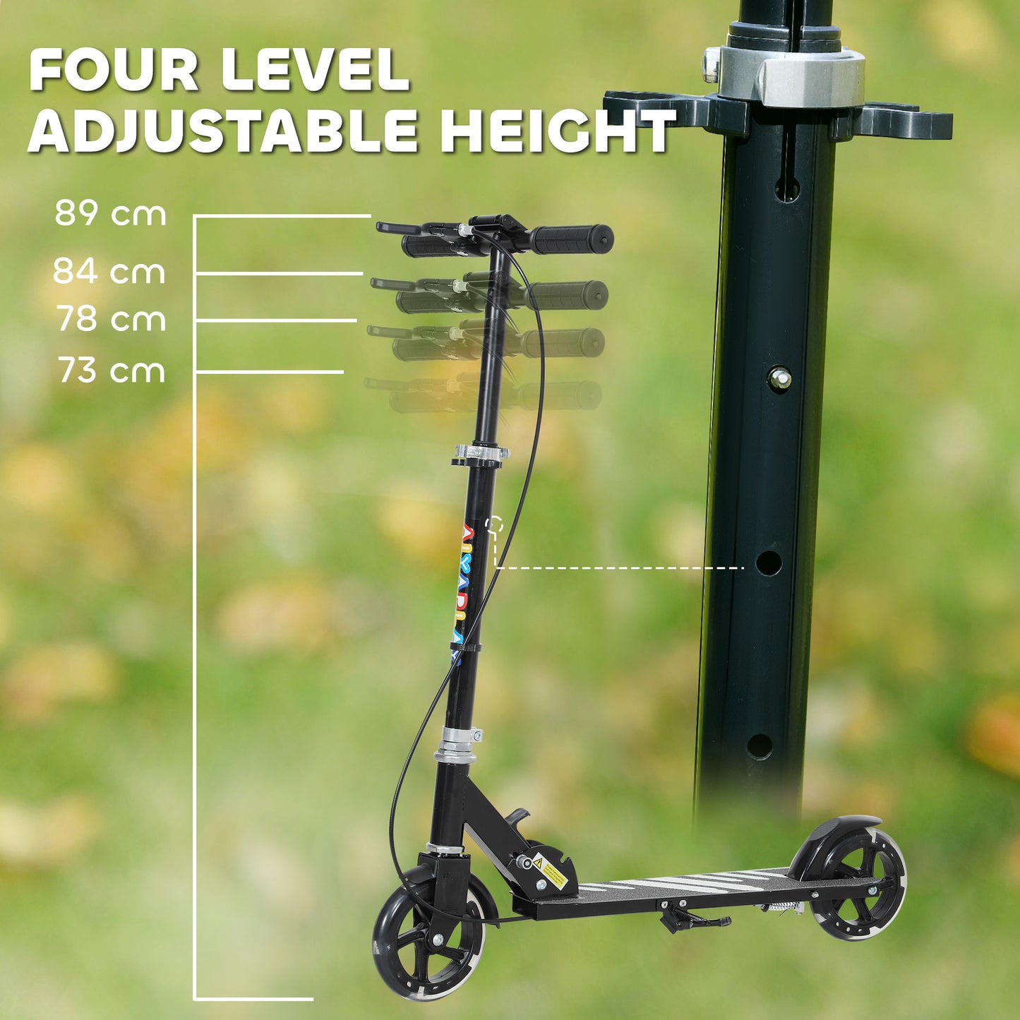 Scooter for Kids Aged 3-8 Years, with Adjustable Handle, Two Light Up Wheels, Handbrake, Rear Brake, Black
