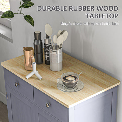 Side Storage Multi-use Sideboard Table Kitchen Floor Cabinet with Solid Wood Top, Adjustable Shelf, Drawer, Grey