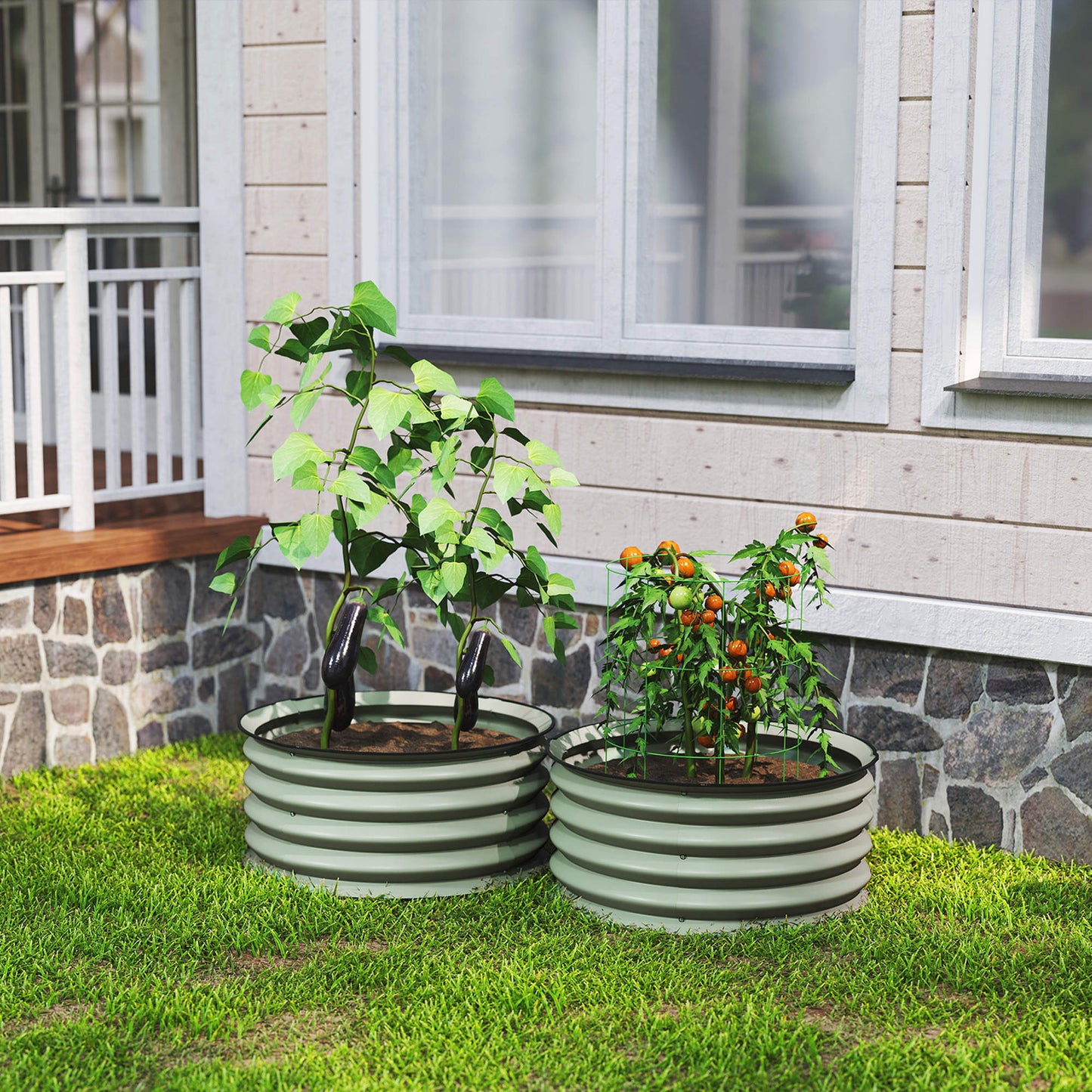 Set of 2 Raised Garden Bed, Metal Planter Box with Safety Edging, Easy-to-assemble Stock Tank, Green