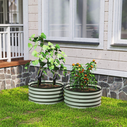 Set of 2 Raised Garden Bed, Metal Planter Box with Safety Edging, Easy-to-assemble Stock Tank, Green